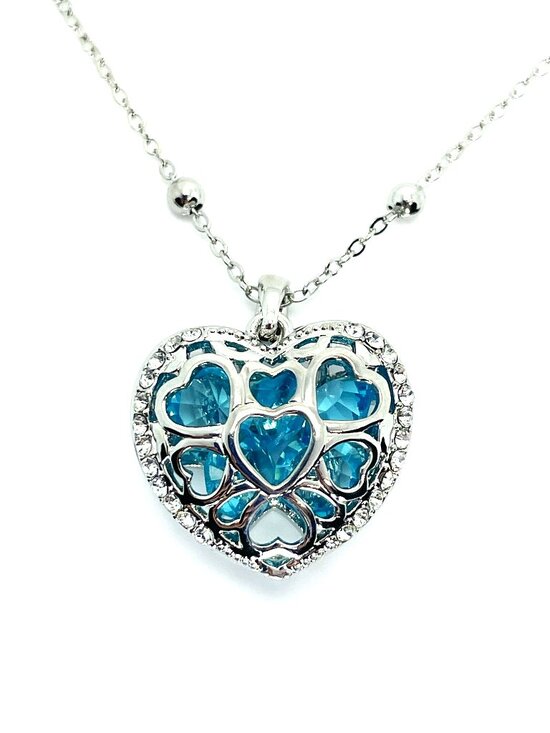 Jewelry - Heart Filigree Pendant Necklace with Blue Sapphire Austrian Crystals, 31"